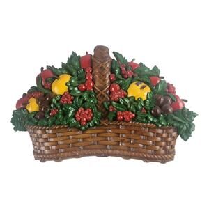 Vintage 70s HOMCO Fruit Basket Wall Plaque Hanging Kitchen Decor